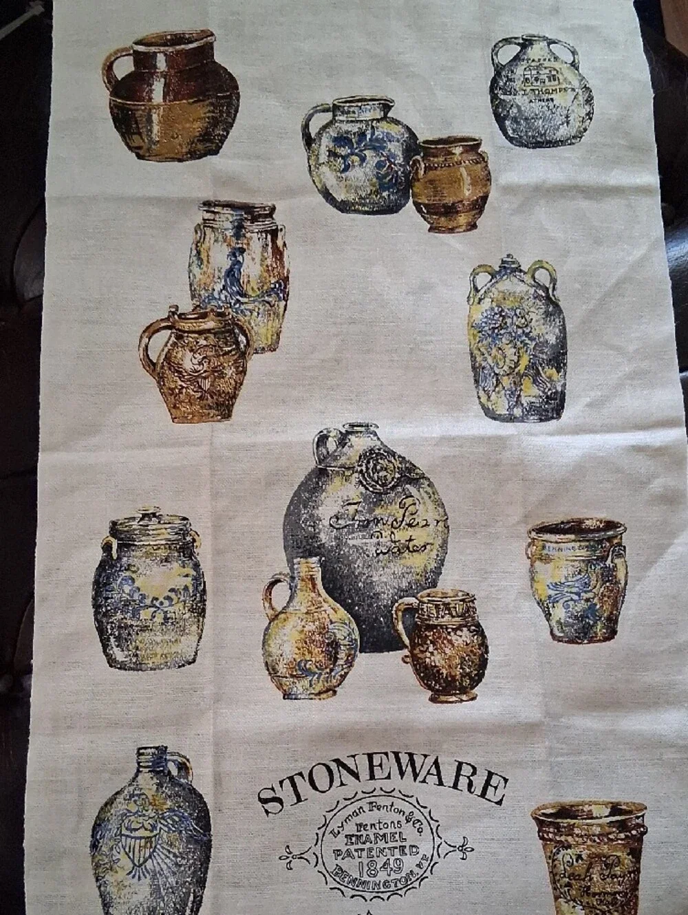 Kay Dee Linen Tea Towel - Neutral with Blue & Brown Jugs NWOT